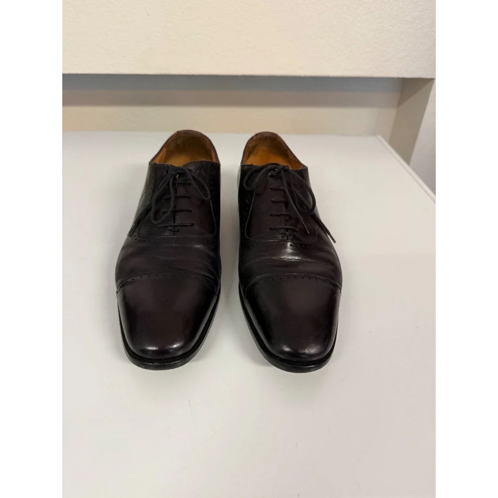Saks Fith Avenue Italian Leather Cap Toe Oxfords Burgundy Dress Shoes Mens 8.5M